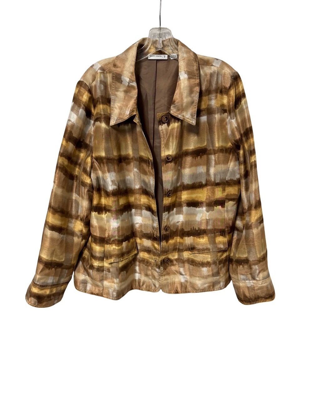 Susan Graver Brown and Gold Plaid Button Jacket